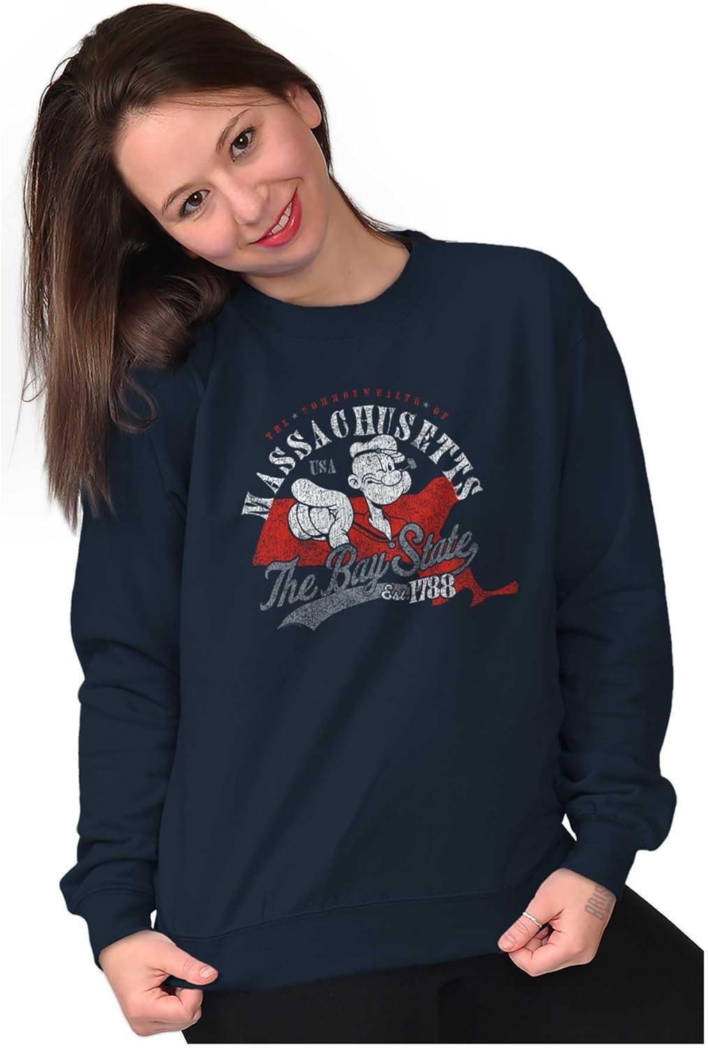 imageBrisco Brands Popeye Cartoon American States Sweatshirt for Men or WomenMassachusetts