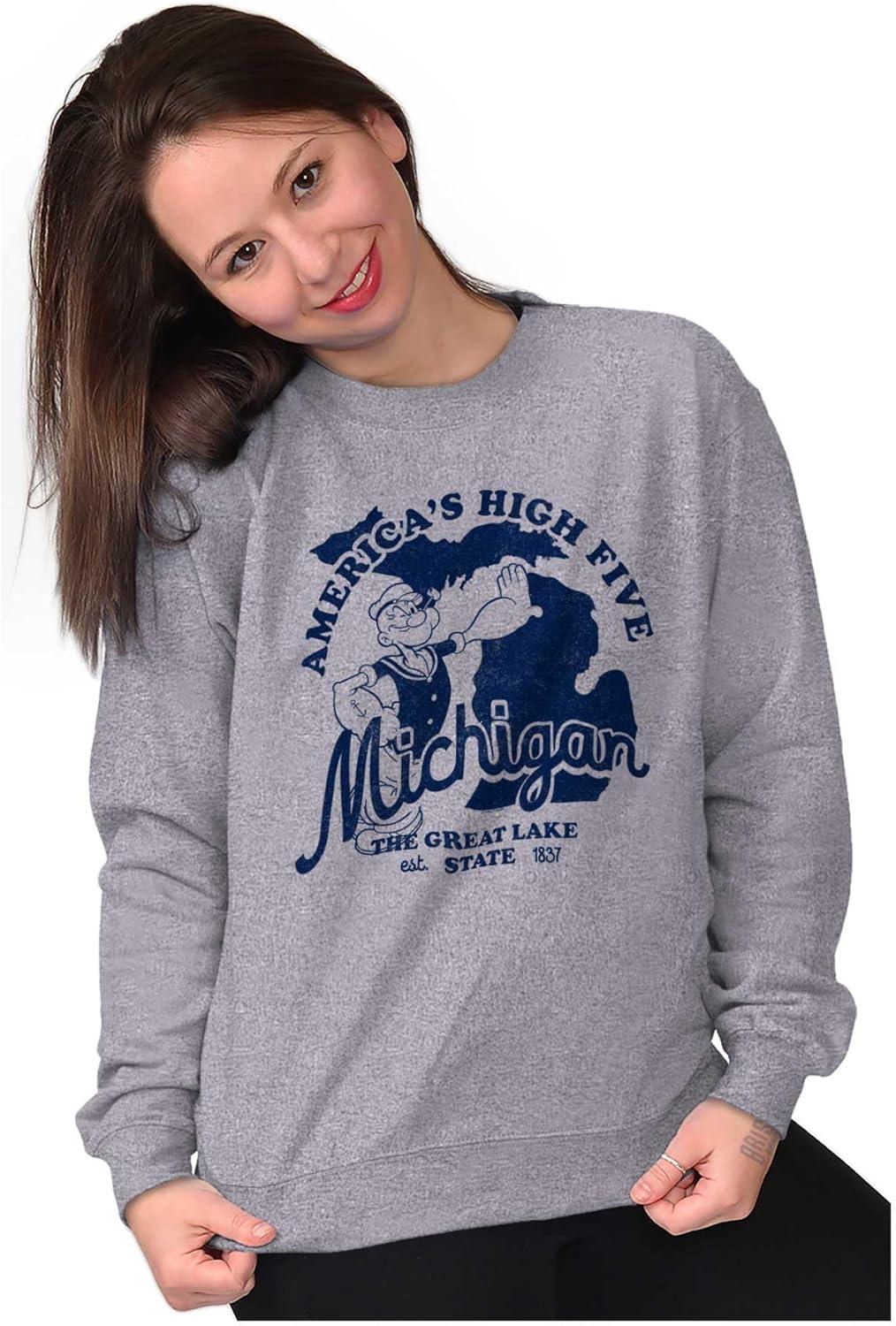 imageBrisco Brands Popeye Cartoon American States Sweatshirt for Men or WomenMichigan