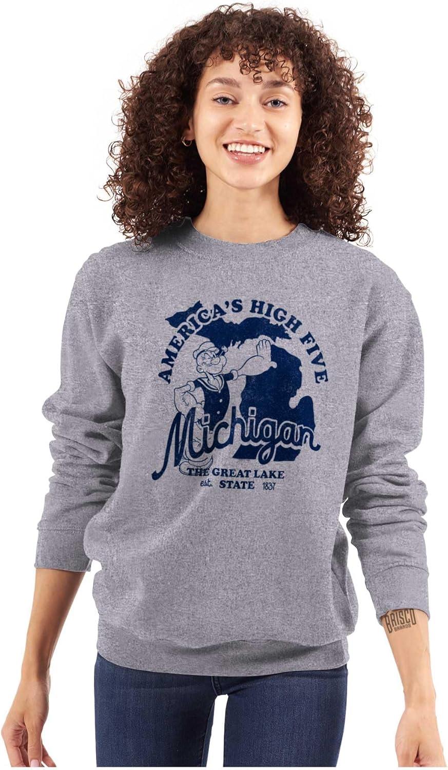 imageBrisco Brands Popeye Cartoon American States Sweatshirt for Men or WomenMichigan