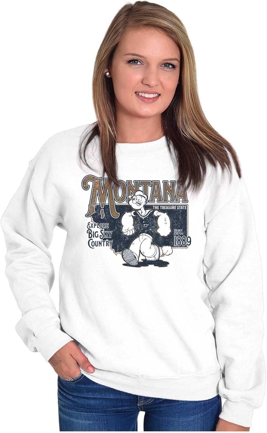 imageBrisco Brands Popeye Cartoon American States Sweatshirt for Men or WomenMontana