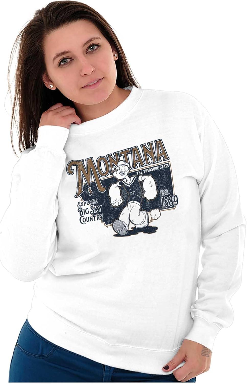 imageBrisco Brands Popeye Cartoon American States Sweatshirt for Men or WomenMontana