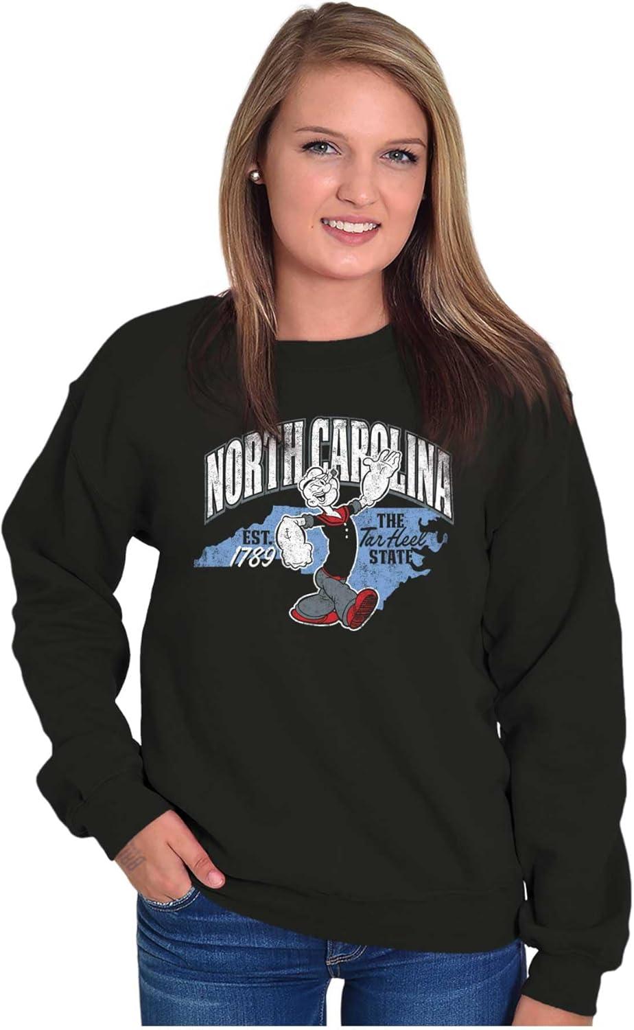 imageBrisco Brands Popeye Cartoon American States Sweatshirt for Men or WomenNorth Carolina Black