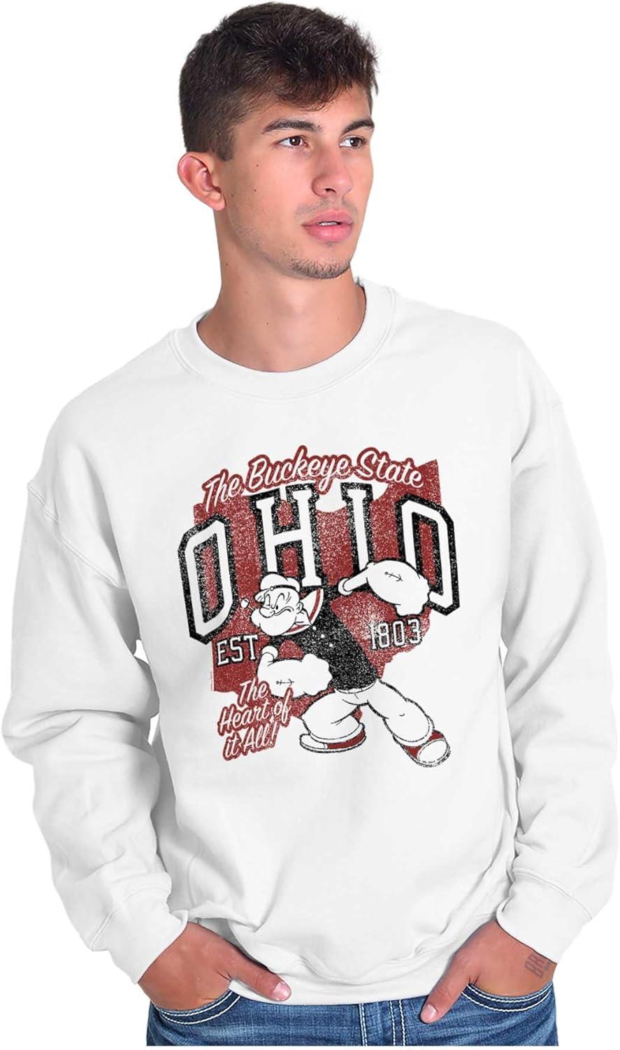 imageBrisco Brands Popeye Cartoon American States Sweatshirt for Men or WomenOhio White