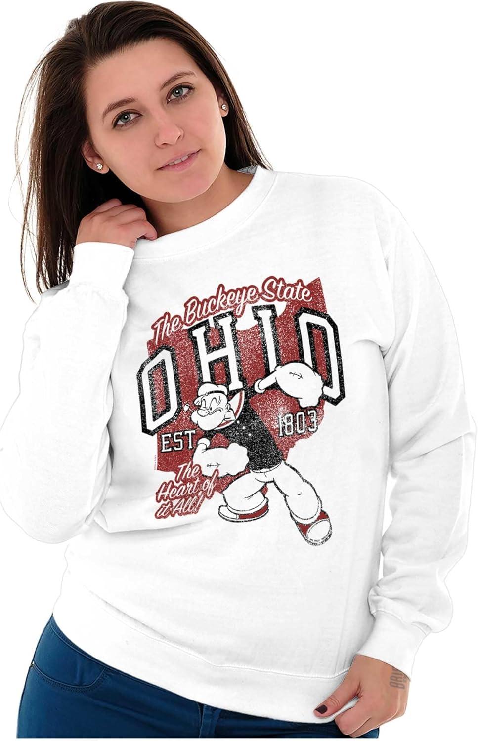 imageBrisco Brands Popeye Cartoon American States Sweatshirt for Men or WomenOhio White
