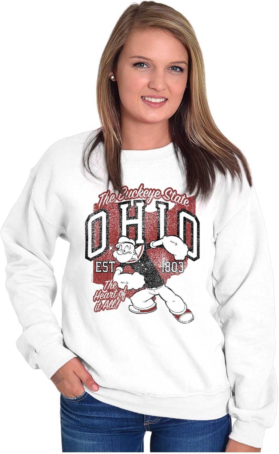 imageBrisco Brands Popeye Cartoon American States Sweatshirt for Men or WomenOhio White