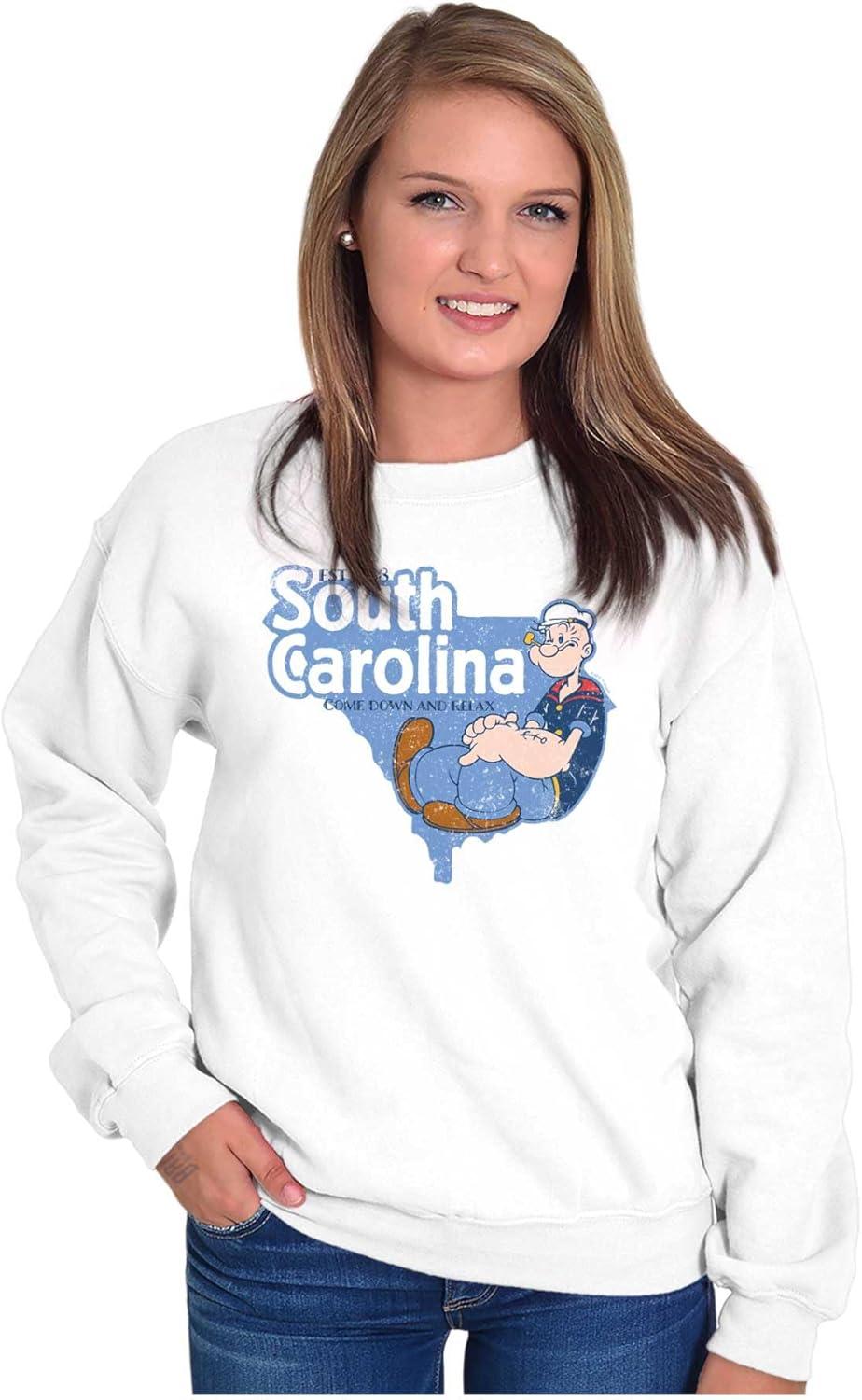 imageBrisco Brands Popeye Cartoon American States Sweatshirt for Men or WomenSouth Carolina White