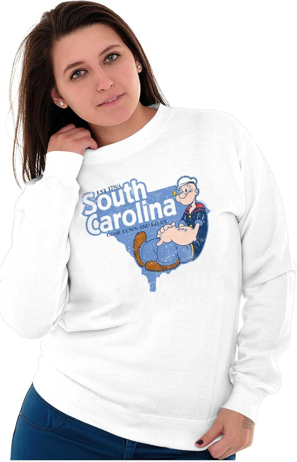 imageBrisco Brands Popeye Cartoon American States Sweatshirt for Men or WomenSouth Carolina White