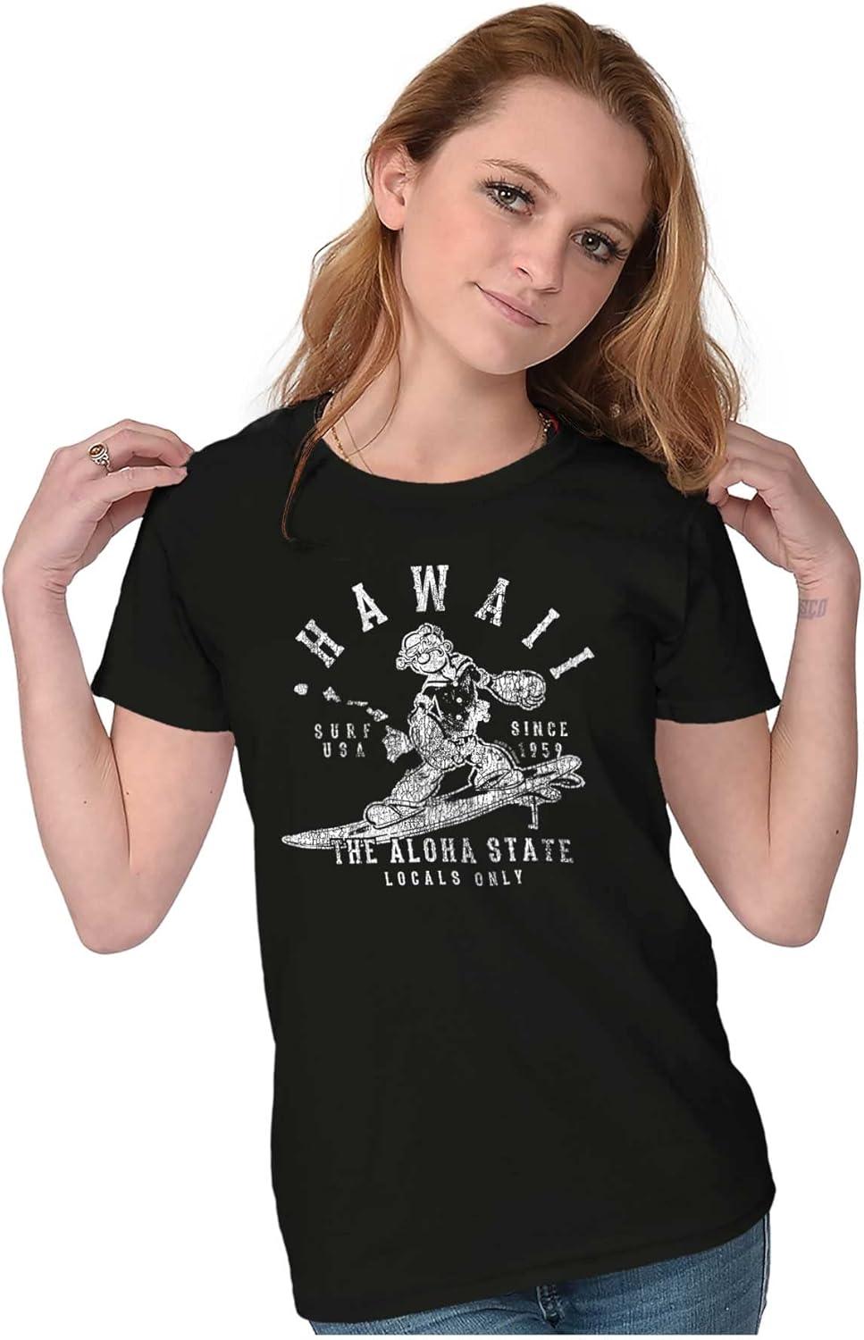 imageBrisco Brands Popeye Cartoon American States Womens Slim Fit Graphic TeeHawaii