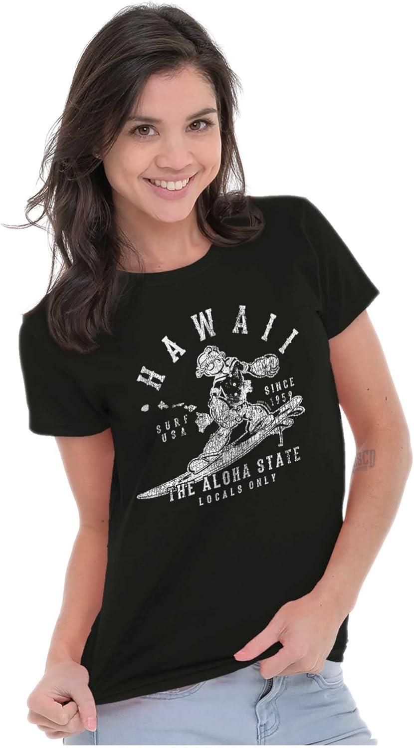 imageBrisco Brands Popeye Cartoon American States Womens Slim Fit Graphic TeeHawaii