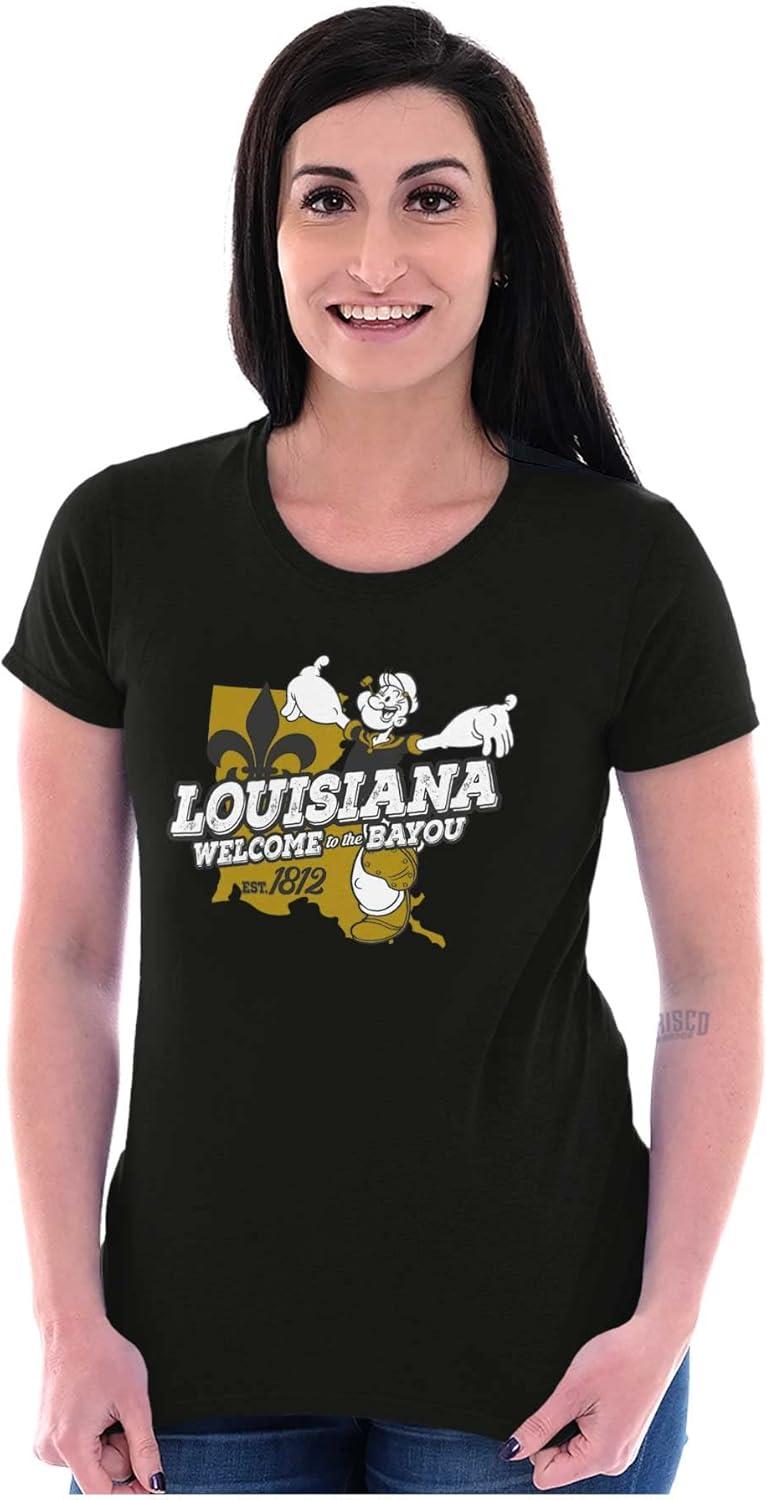 imageBrisco Brands Popeye Cartoon American States Womens Slim Fit Graphic TeeLouisiana