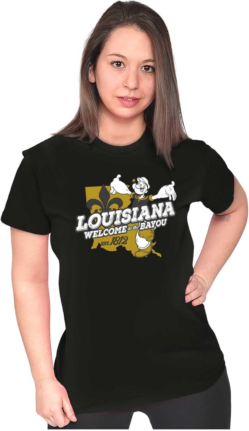 imageBrisco Brands Popeye Cartoon American States Womens Slim Fit Graphic TeeLouisiana