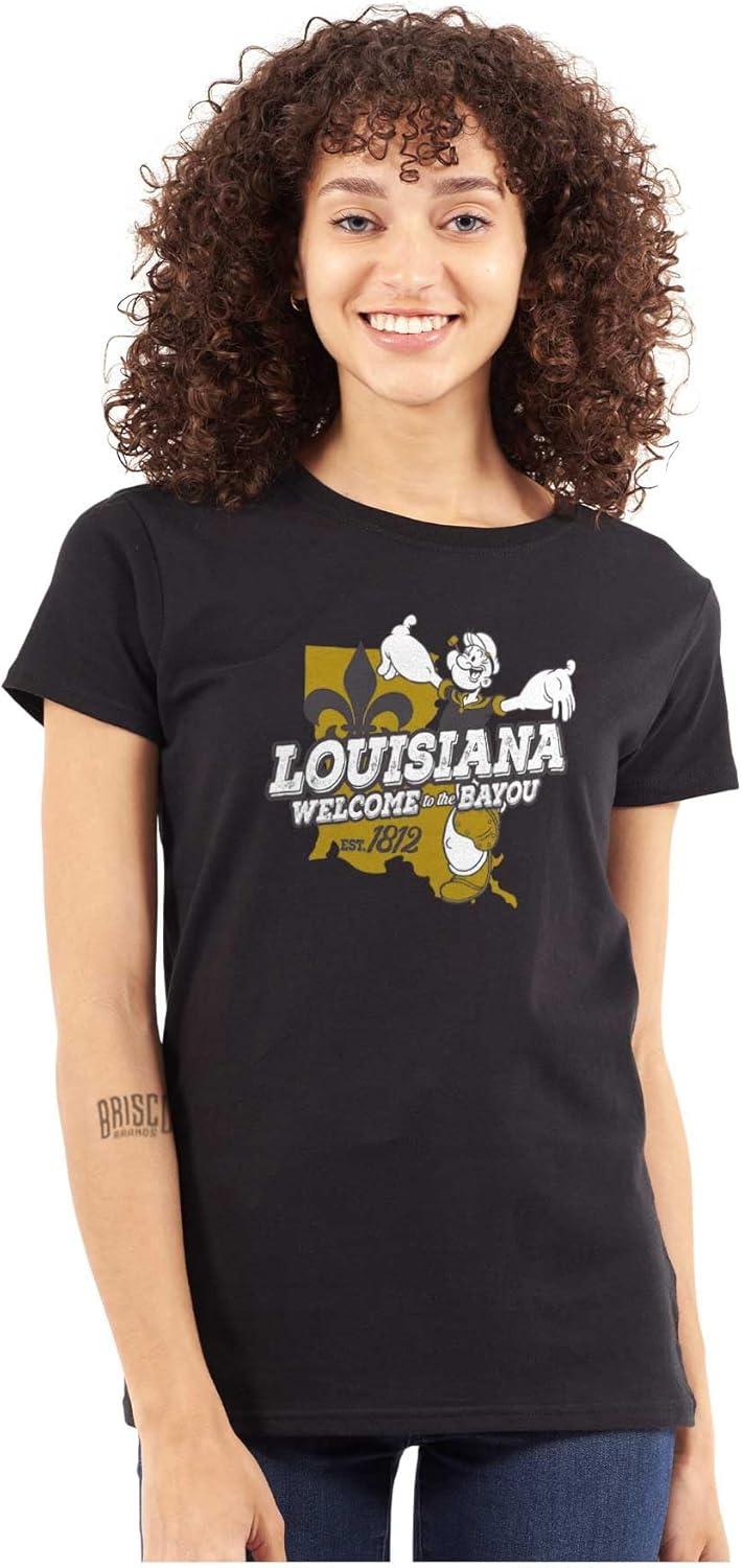 imageBrisco Brands Popeye Cartoon American States Womens Slim Fit Graphic TeeLouisiana