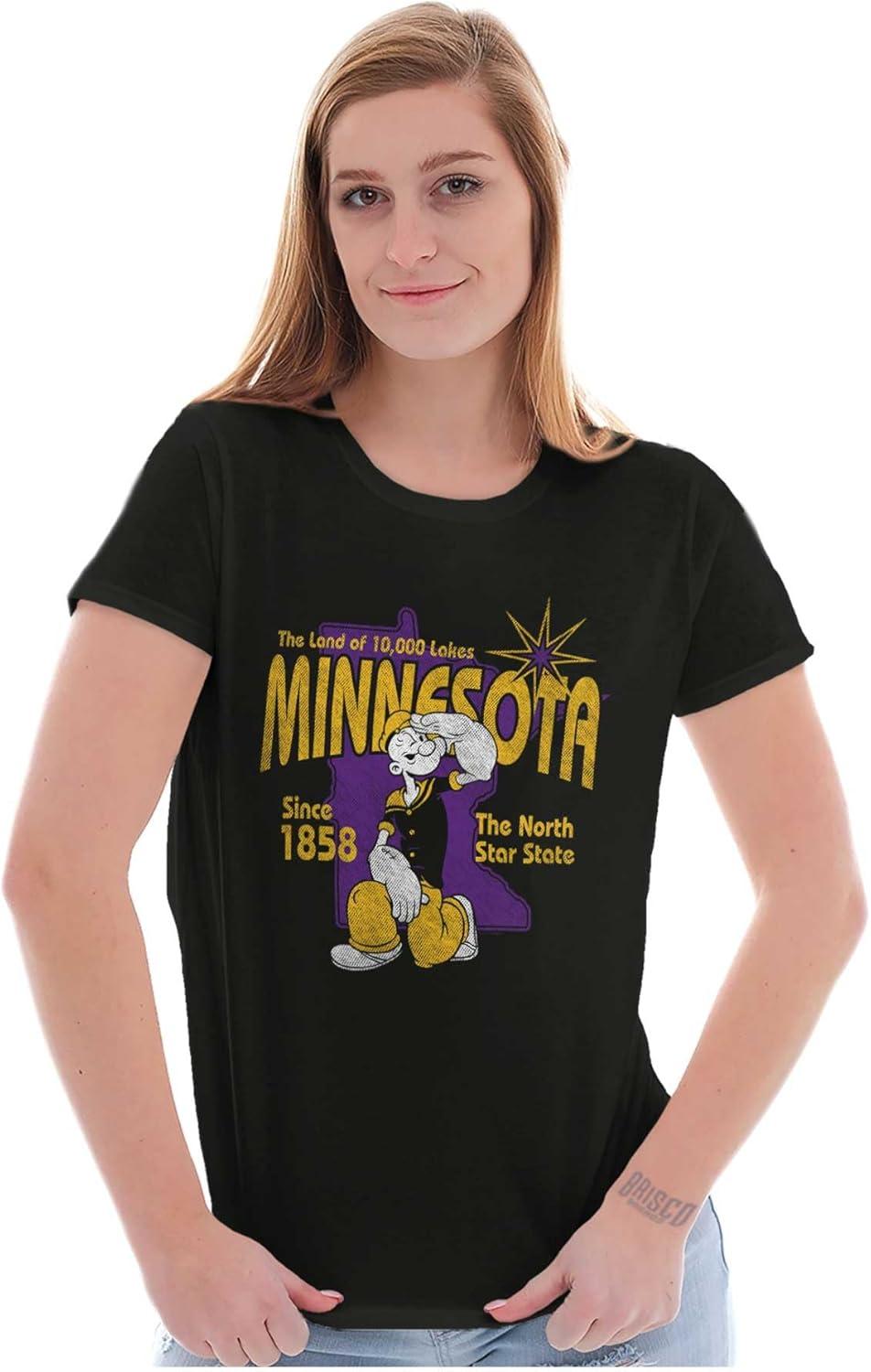 imageBrisco Brands Popeye Cartoon American States Womens Slim Fit Graphic TeeMinnesota Black