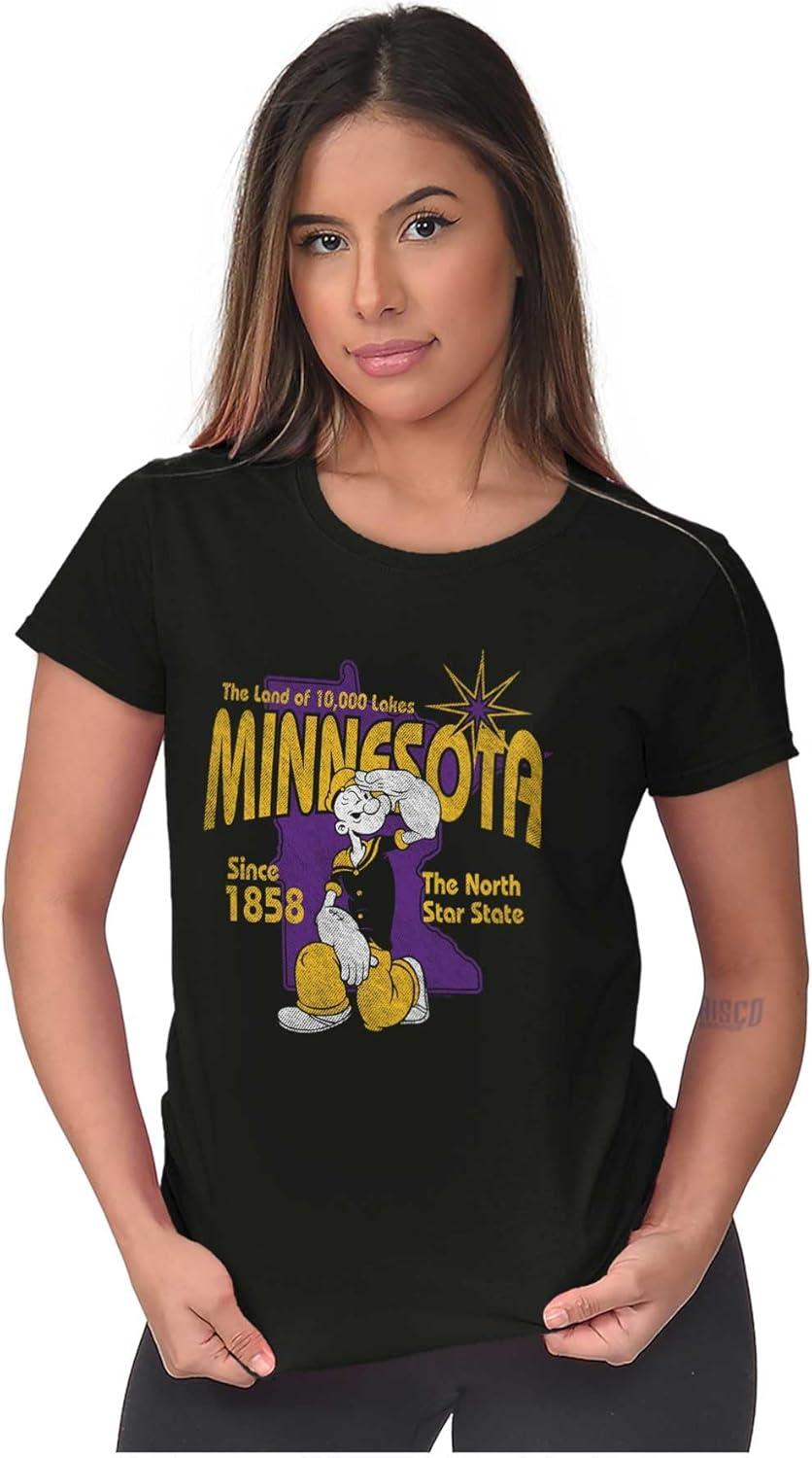 imageBrisco Brands Popeye Cartoon American States Womens Slim Fit Graphic TeeMinnesota Black