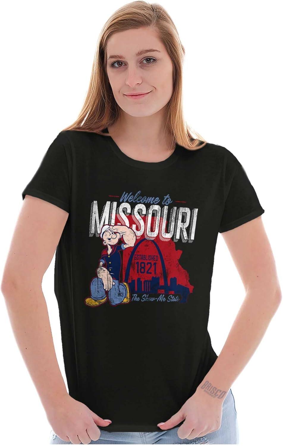 imageBrisco Brands Popeye Cartoon American States Womens Slim Fit Graphic TeeMissouri Black