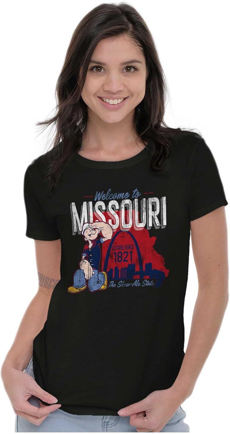 imageBrisco Brands Popeye Cartoon American States Womens Slim Fit Graphic TeeMissouri Black