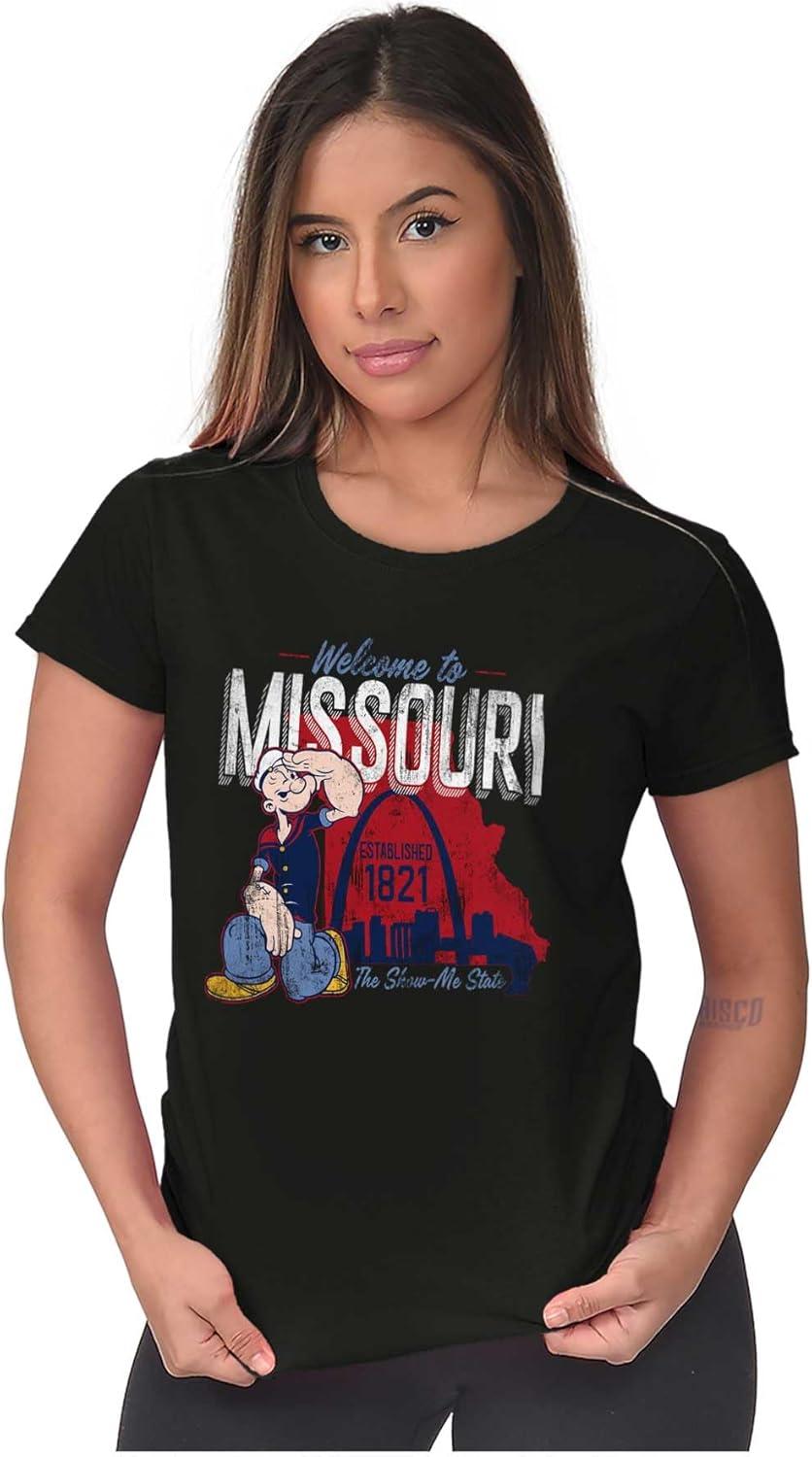 imageBrisco Brands Popeye Cartoon American States Womens Slim Fit Graphic TeeMissouri Black