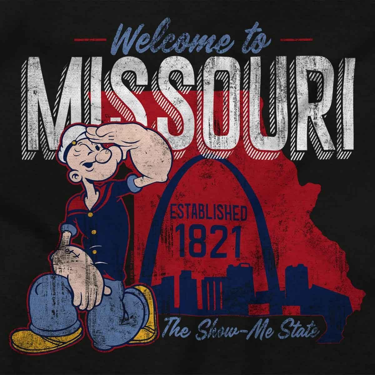 imageBrisco Brands Popeye Cartoon American States Womens Slim Fit Graphic TeeMissouri Black