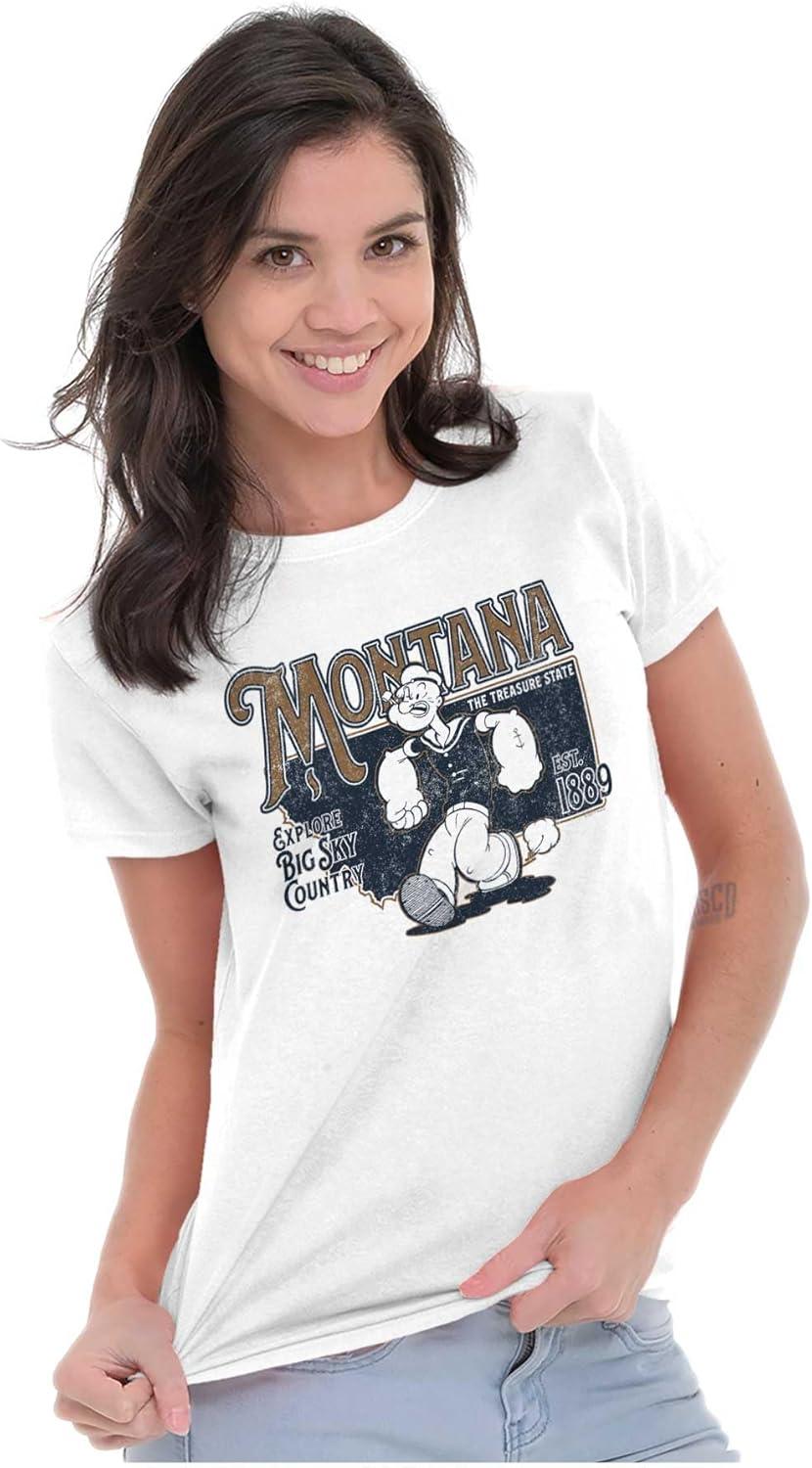imageBrisco Brands Popeye Cartoon American States Womens Slim Fit Graphic TeeMontana