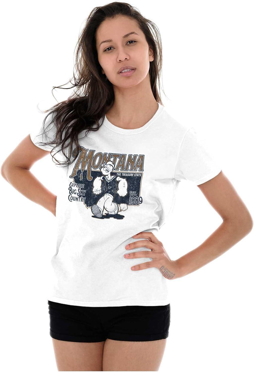 imageBrisco Brands Popeye Cartoon American States Womens Slim Fit Graphic TeeMontana