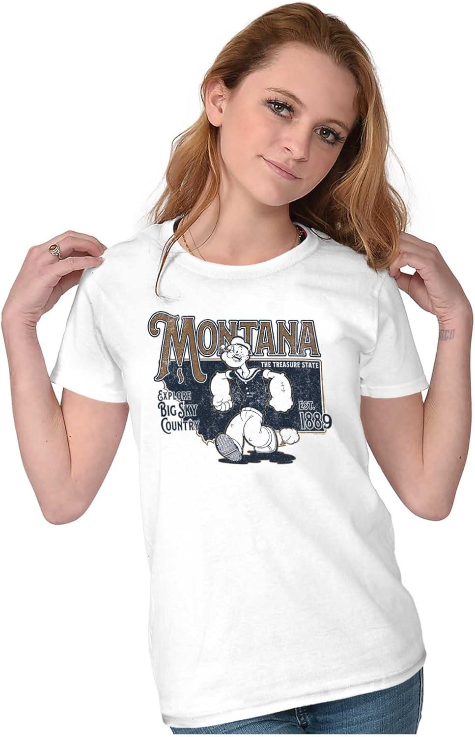 imageBrisco Brands Popeye Cartoon American States Womens Slim Fit Graphic TeeMontana