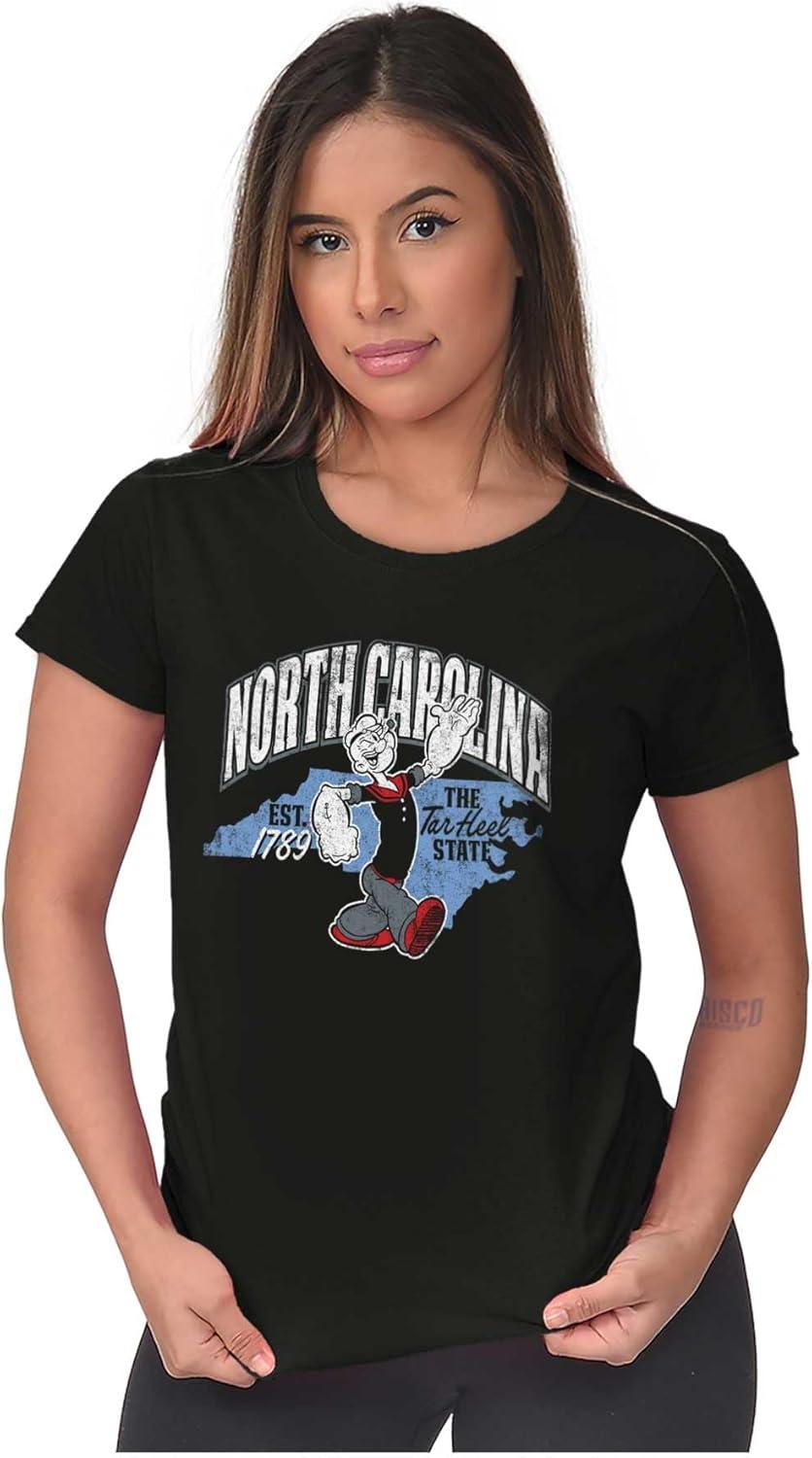 imageBrisco Brands Popeye Cartoon American States Womens Slim Fit Graphic TeeNorth Carolina Black