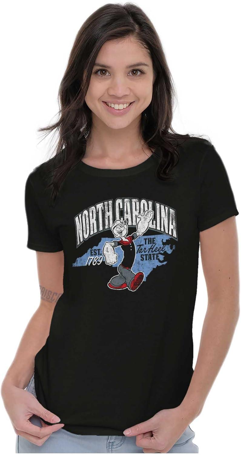 imageBrisco Brands Popeye Cartoon American States Womens Slim Fit Graphic TeeNorth Carolina Black