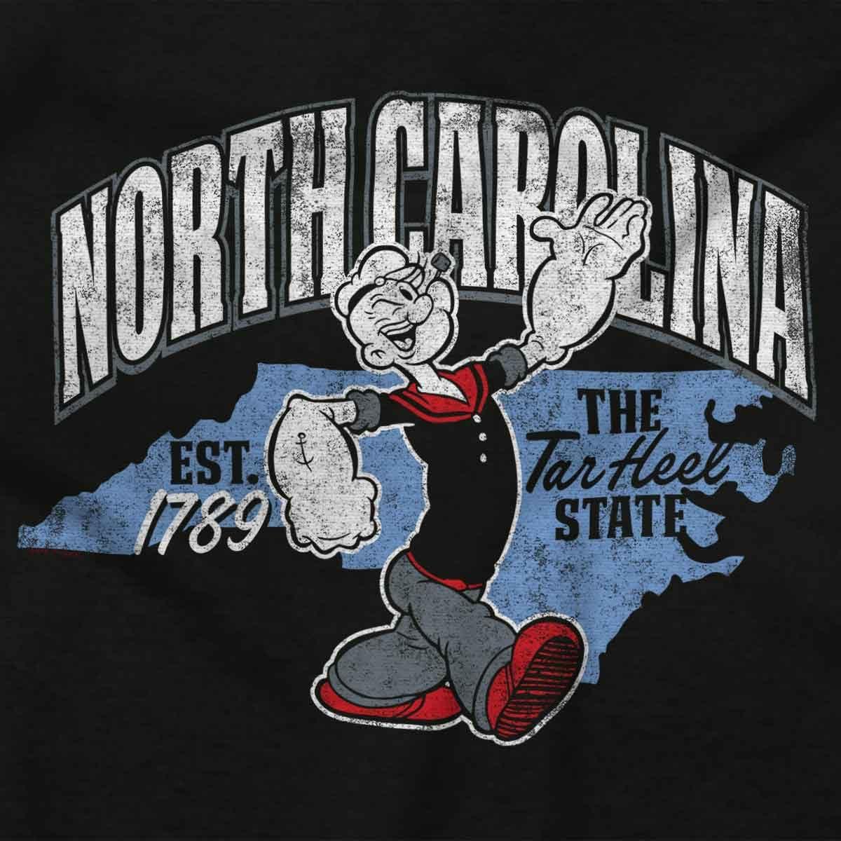 imageBrisco Brands Popeye Cartoon American States Womens Slim Fit Graphic TeeNorth Carolina Black