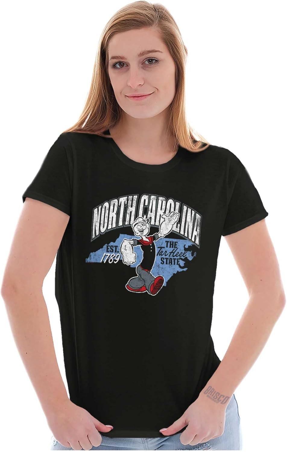 imageBrisco Brands Popeye Cartoon American States Womens Slim Fit Graphic TeeNorth Carolina Black