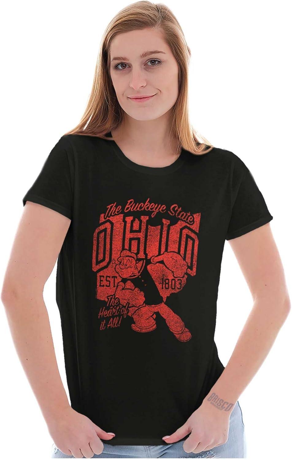 imageBrisco Brands Popeye Cartoon American States Womens Slim Fit Graphic TeeOhio Black