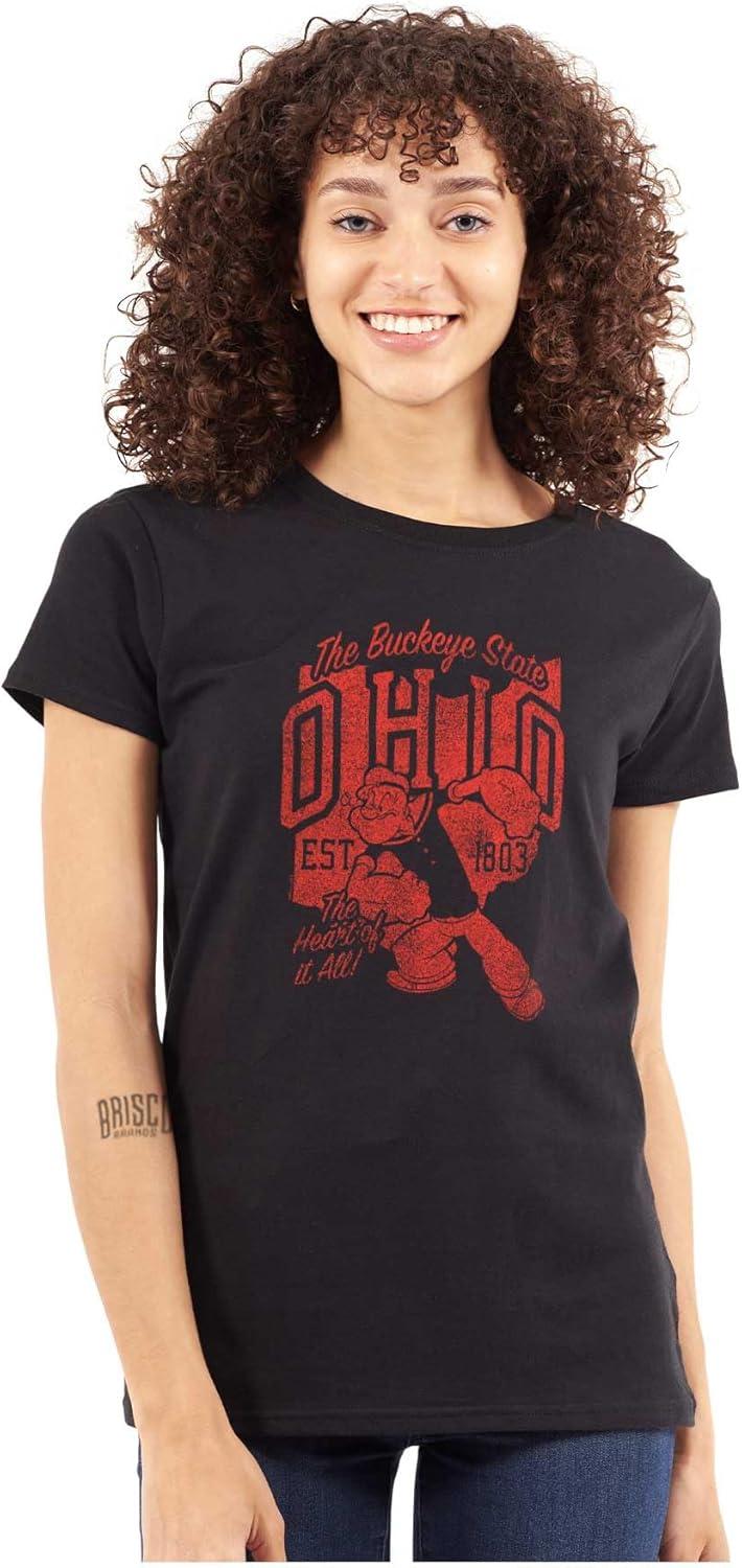 imageBrisco Brands Popeye Cartoon American States Womens Slim Fit Graphic TeeOhio Black