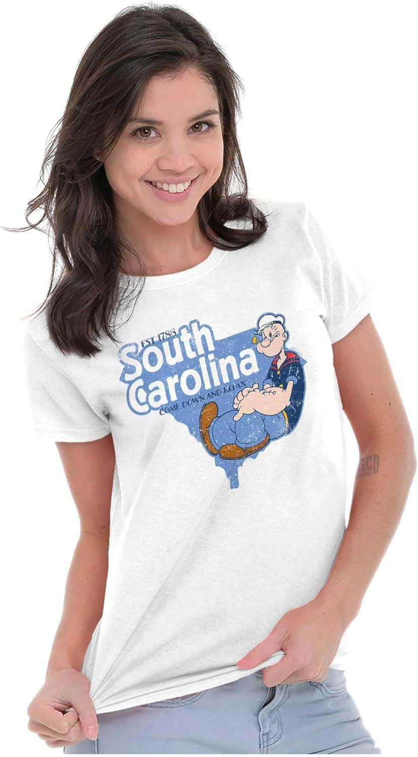imageBrisco Brands Popeye Cartoon American States Womens Slim Fit Graphic TeeSouth Carolina White