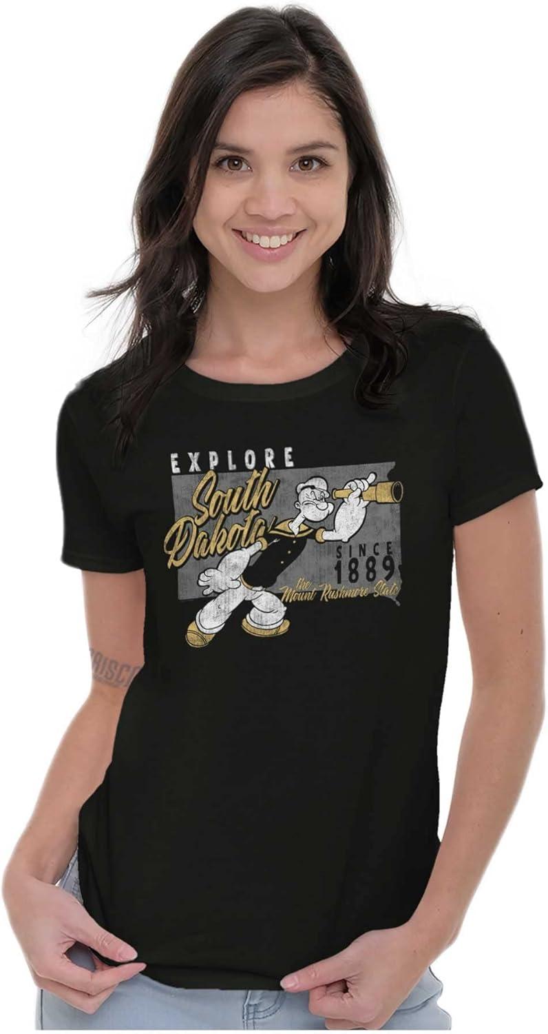 imageBrisco Brands Popeye Cartoon American States Womens Slim Fit Graphic TeeSouth Dakota