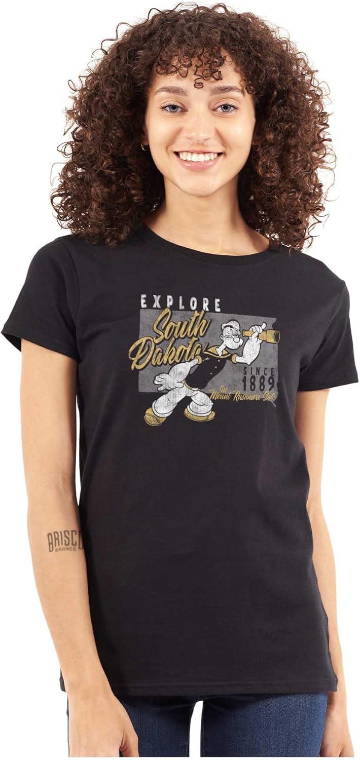 imageBrisco Brands Popeye Cartoon American States Womens Slim Fit Graphic TeeSouth Dakota