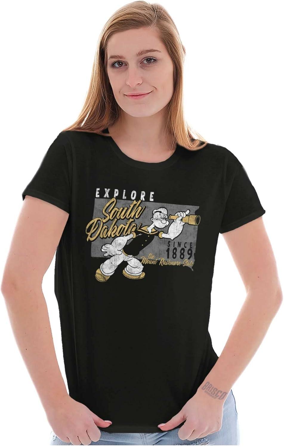 imageBrisco Brands Popeye Cartoon American States Womens Slim Fit Graphic TeeSouth Dakota
