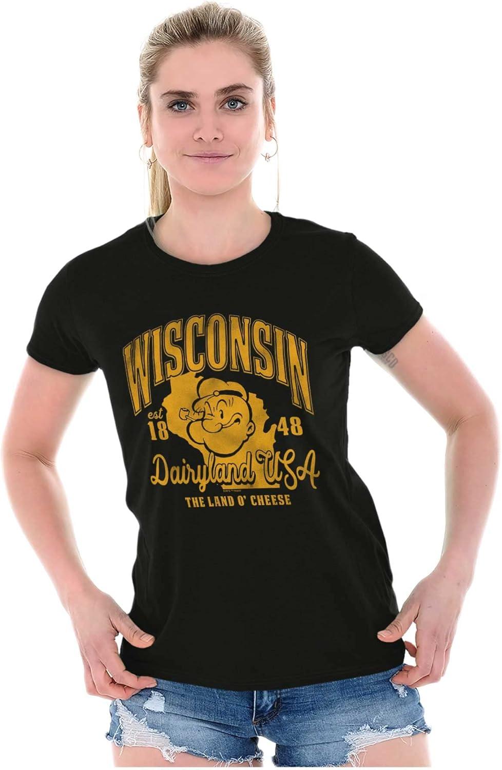 imageBrisco Brands Popeye Cartoon American States Womens Slim Fit Graphic TeeWisconsin