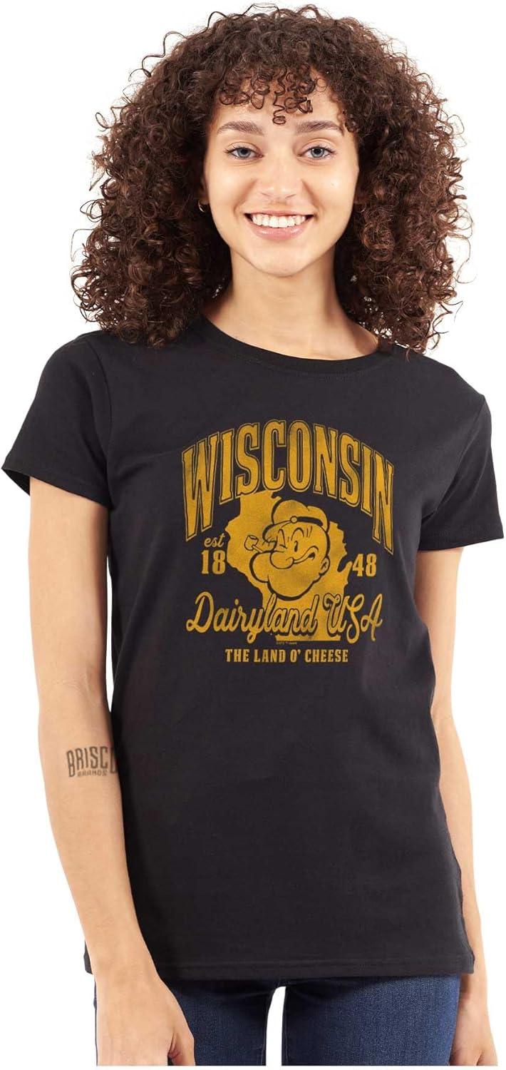 imageBrisco Brands Popeye Cartoon American States Womens Slim Fit Graphic TeeWisconsin