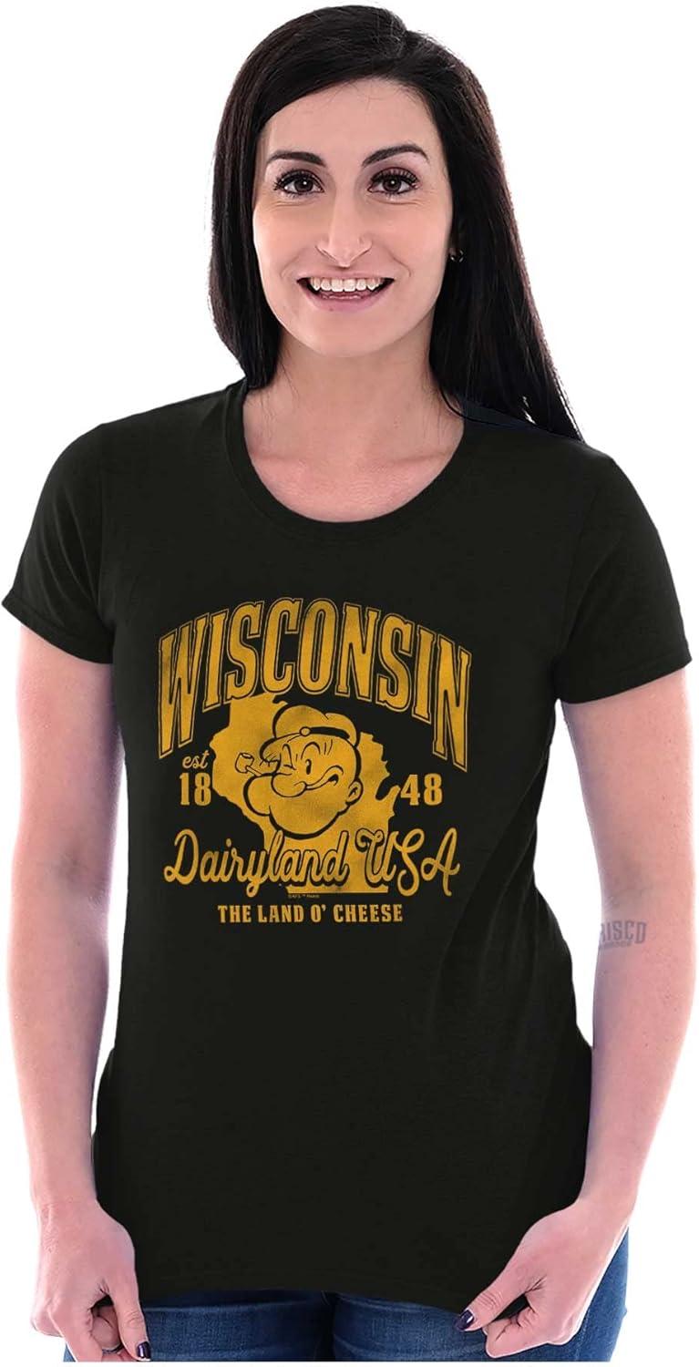 imageBrisco Brands Popeye Cartoon American States Womens Slim Fit Graphic TeeWisconsin