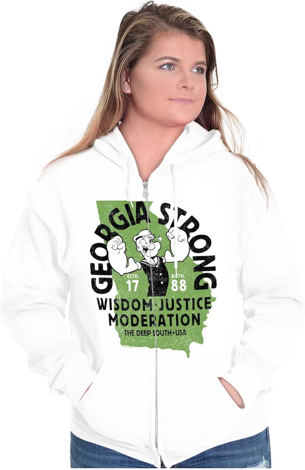 imageBrisco Brands Popeye Cartoon American States Zip Up Hoodie Mens WomensGeorgia
