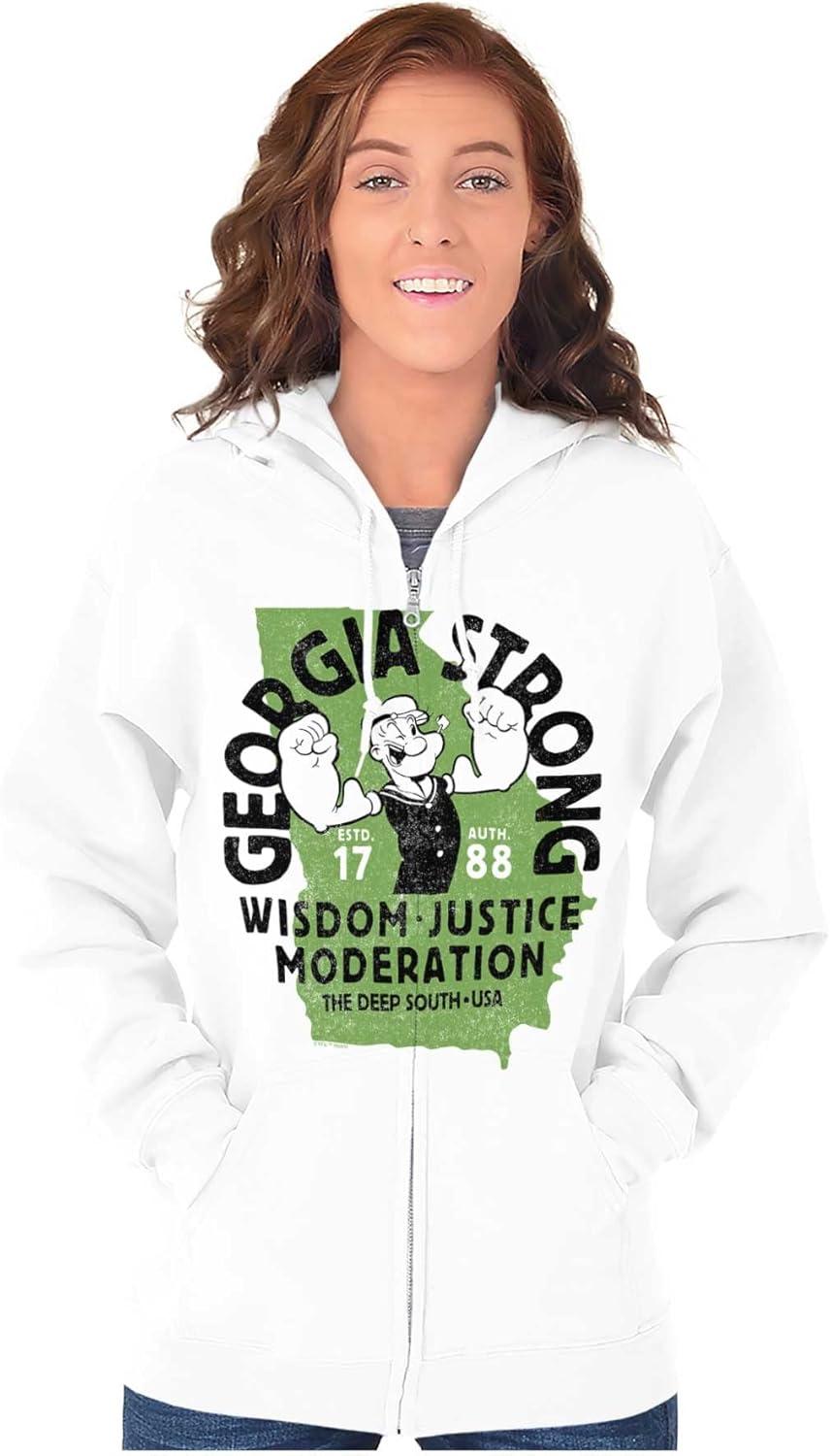 imageBrisco Brands Popeye Cartoon American States Zip Up Hoodie Mens WomensGeorgia