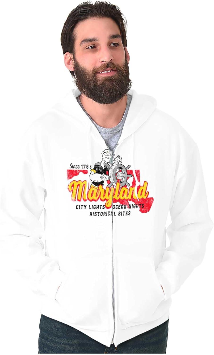 imageBrisco Brands Popeye Cartoon American States Zip Up Hoodie Mens WomensMaryland