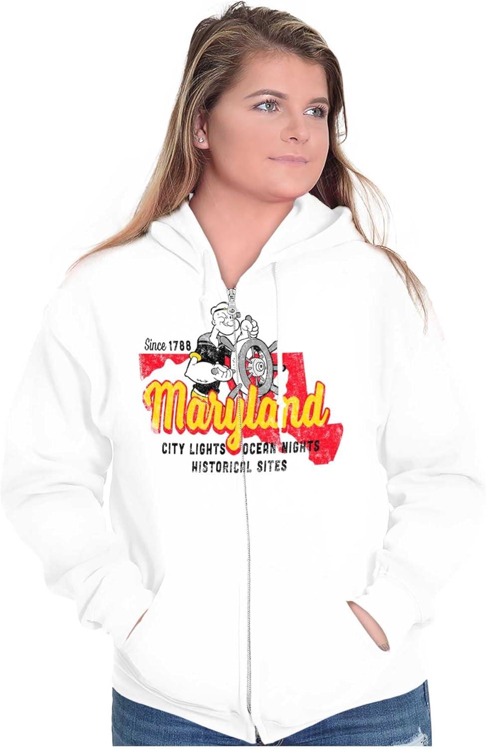 imageBrisco Brands Popeye Cartoon American States Zip Up Hoodie Mens WomensMaryland
