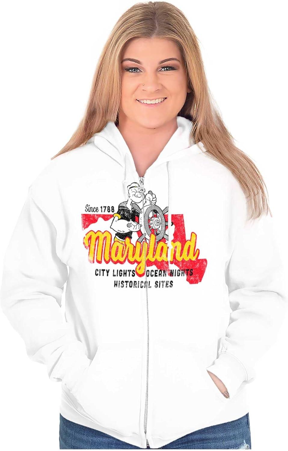 imageBrisco Brands Popeye Cartoon American States Zip Up Hoodie Mens WomensMaryland