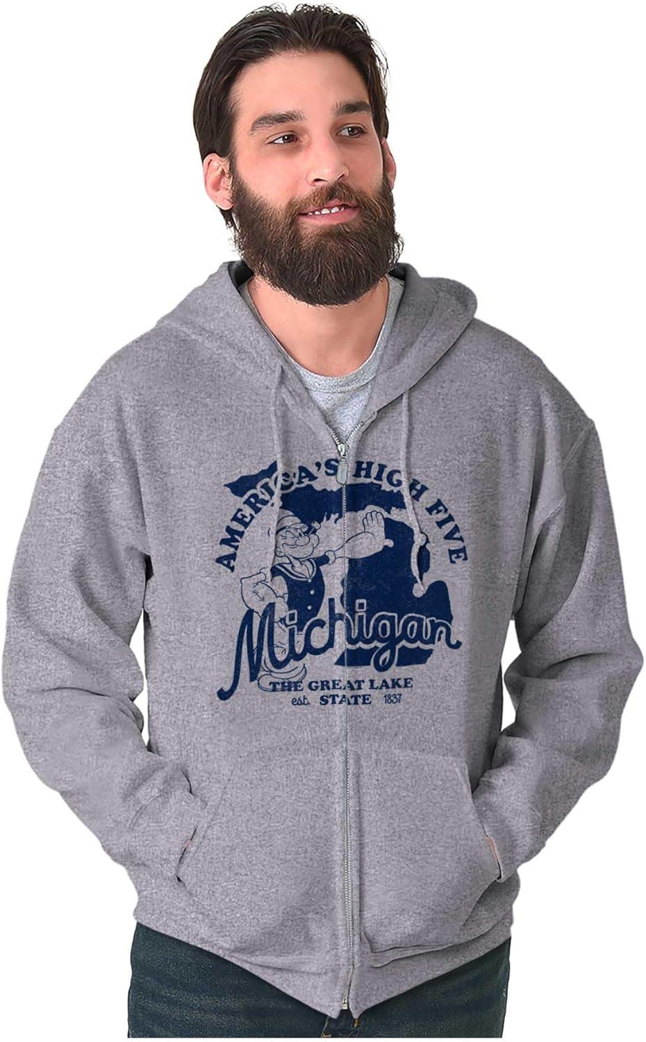 imageBrisco Brands Popeye Cartoon American States Zip Up Hoodie Mens WomensMichigan