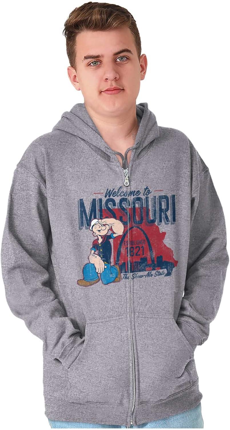 imageBrisco Brands Popeye Cartoon American States Zip Up Hoodie Mens WomensMissouri Sport Grey