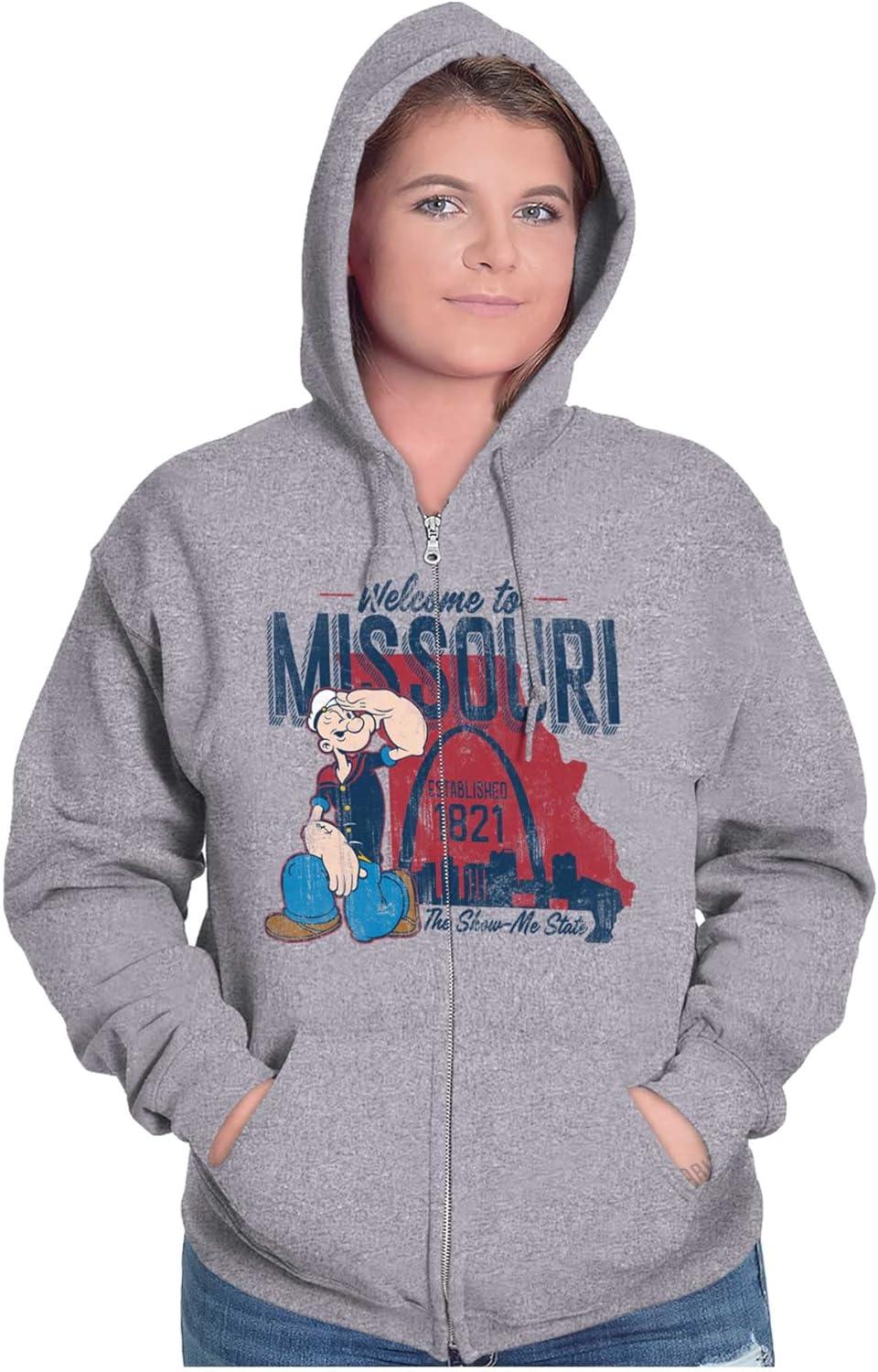 imageBrisco Brands Popeye Cartoon American States Zip Up Hoodie Mens WomensMissouri Sport Grey