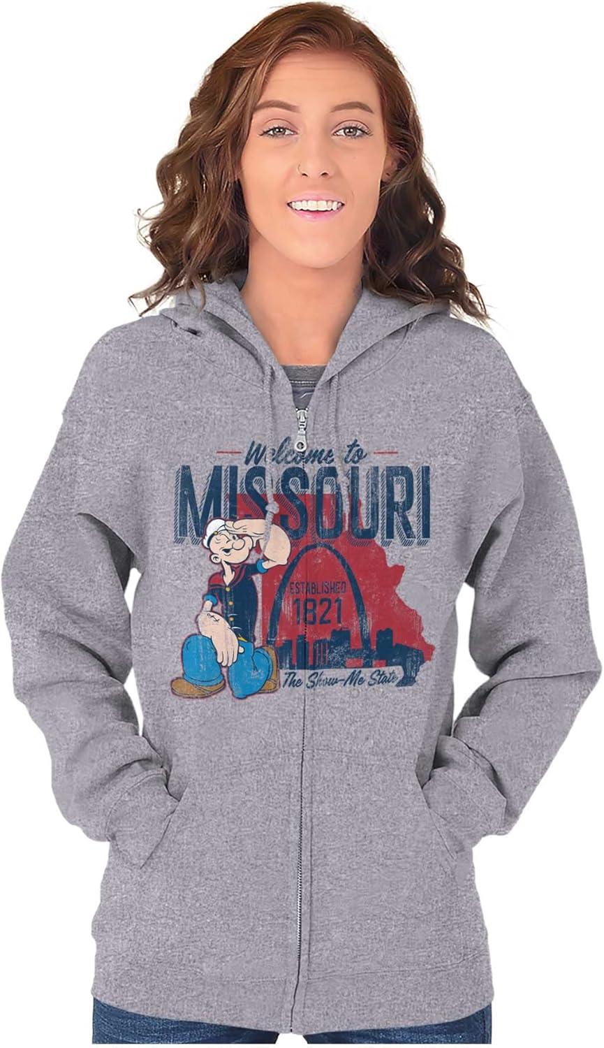 imageBrisco Brands Popeye Cartoon American States Zip Up Hoodie Mens WomensMissouri Sport Grey