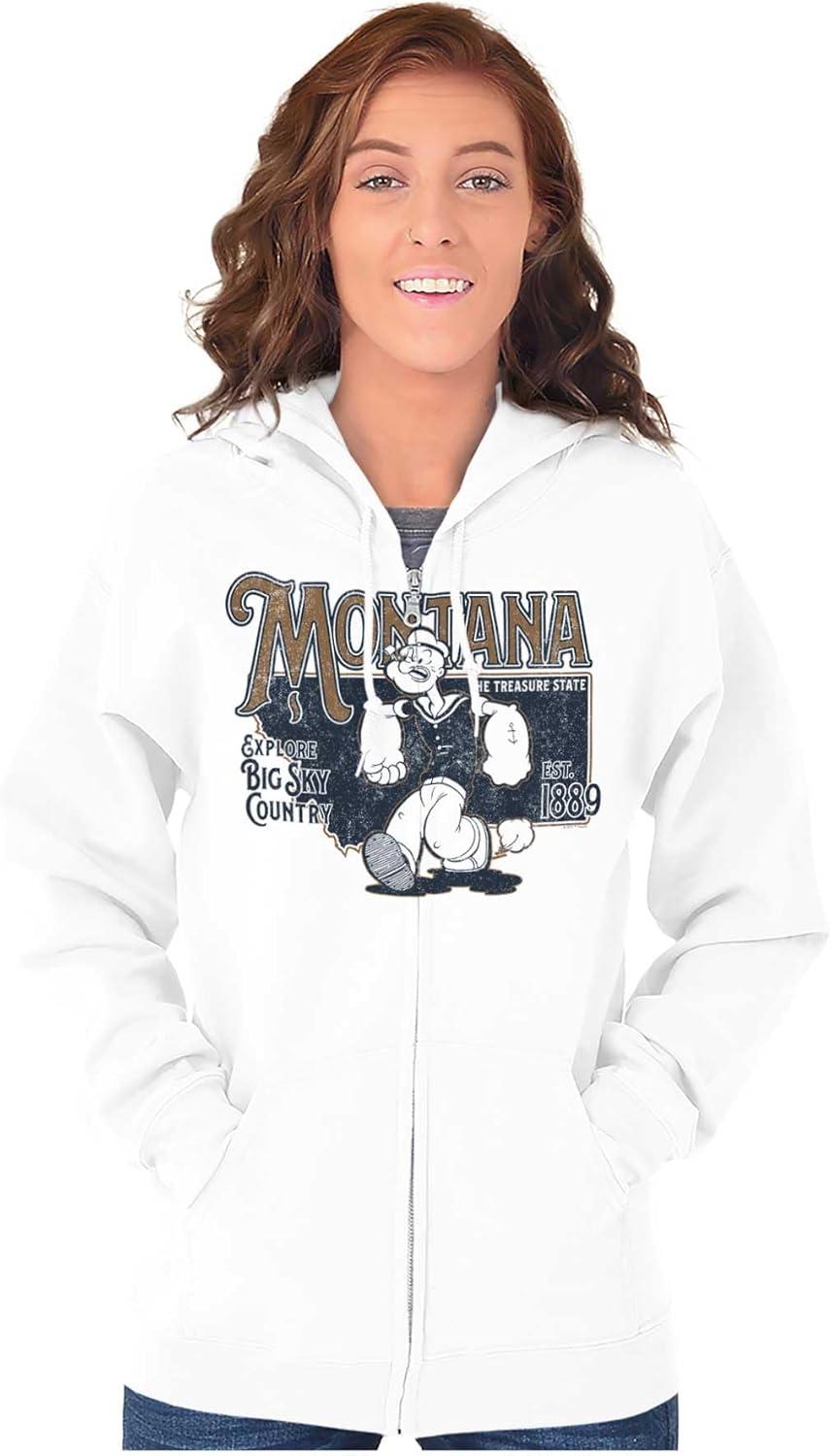 imageBrisco Brands Popeye Cartoon American States Zip Up Hoodie Mens WomensMontana