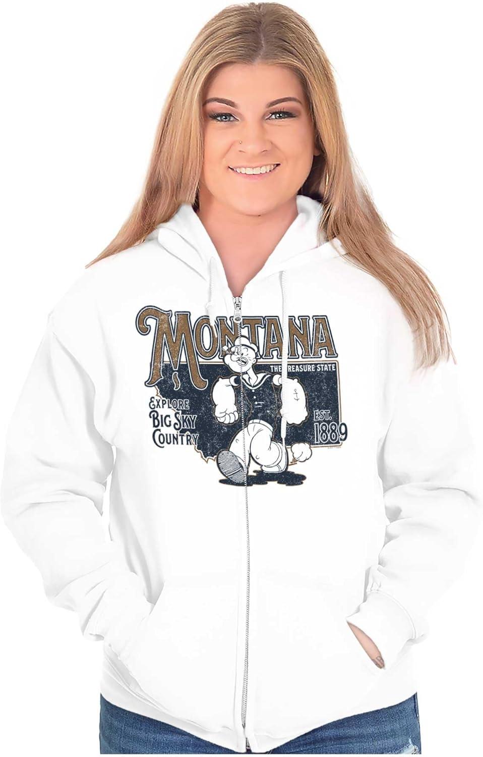imageBrisco Brands Popeye Cartoon American States Zip Up Hoodie Mens WomensMontana