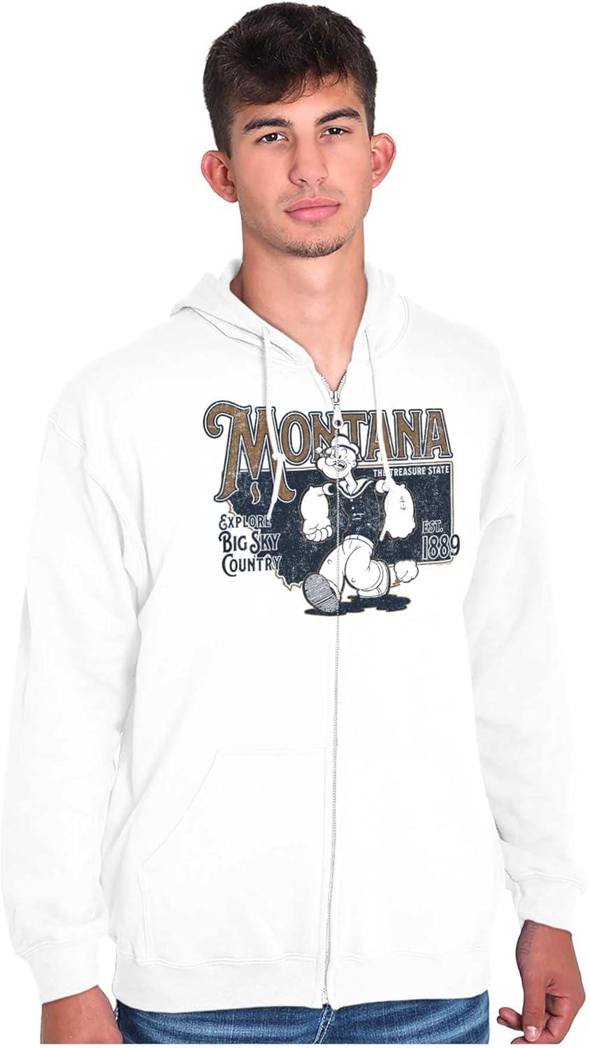 imageBrisco Brands Popeye Cartoon American States Zip Up Hoodie Mens WomensMontana